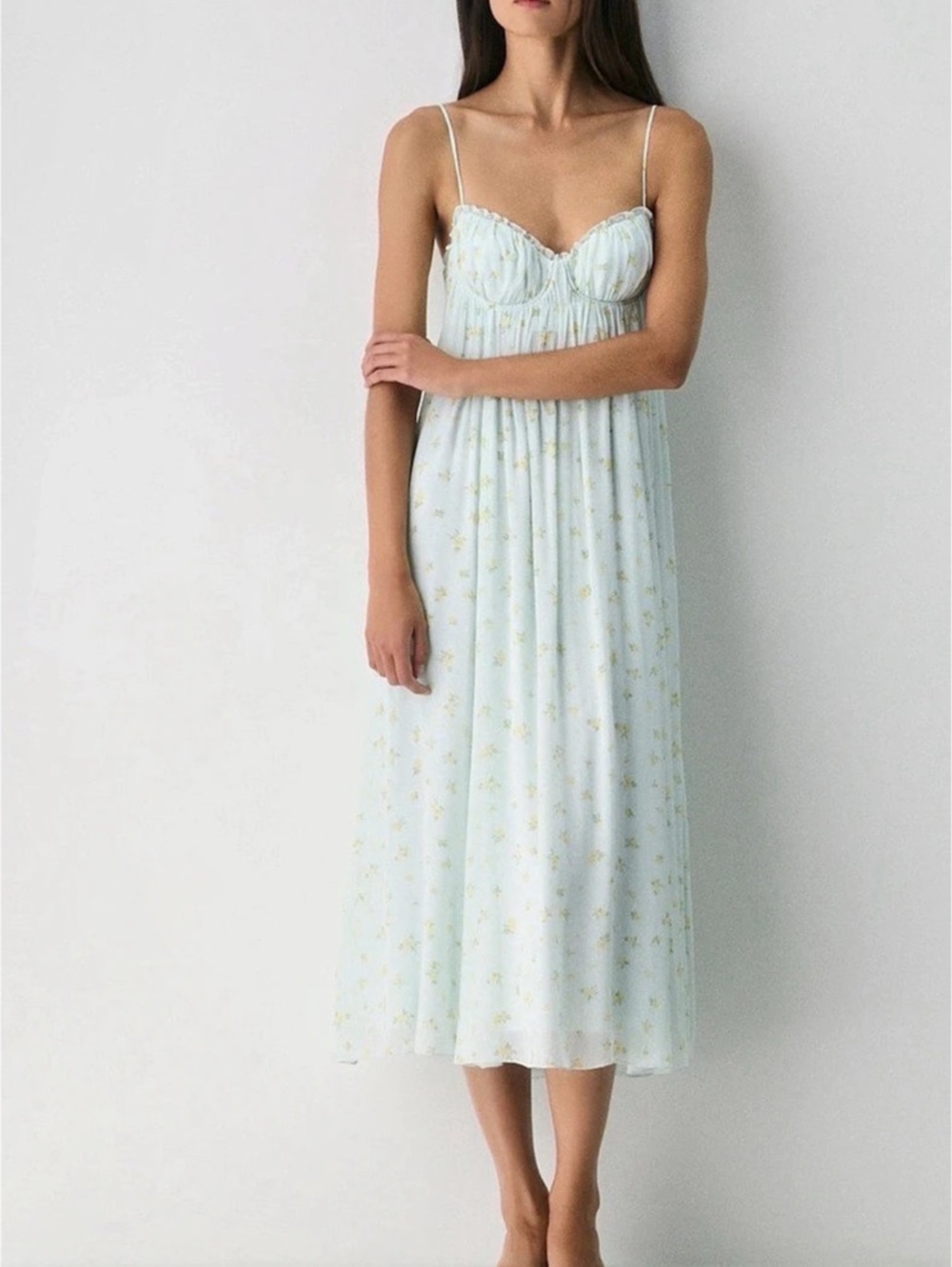 Wilfred Floral Midi Dress in Blue & Yellow Size Small Like New
